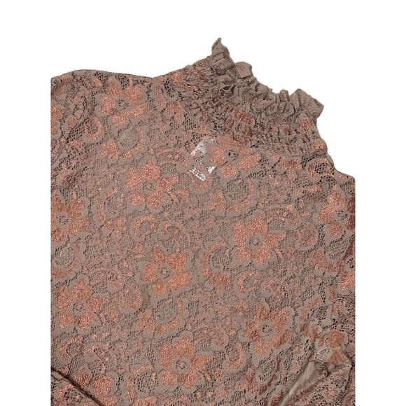 BeBe, Sheer Brown Lace Long Sleeve Top, Size S, KB180 - Picture 2 of 4